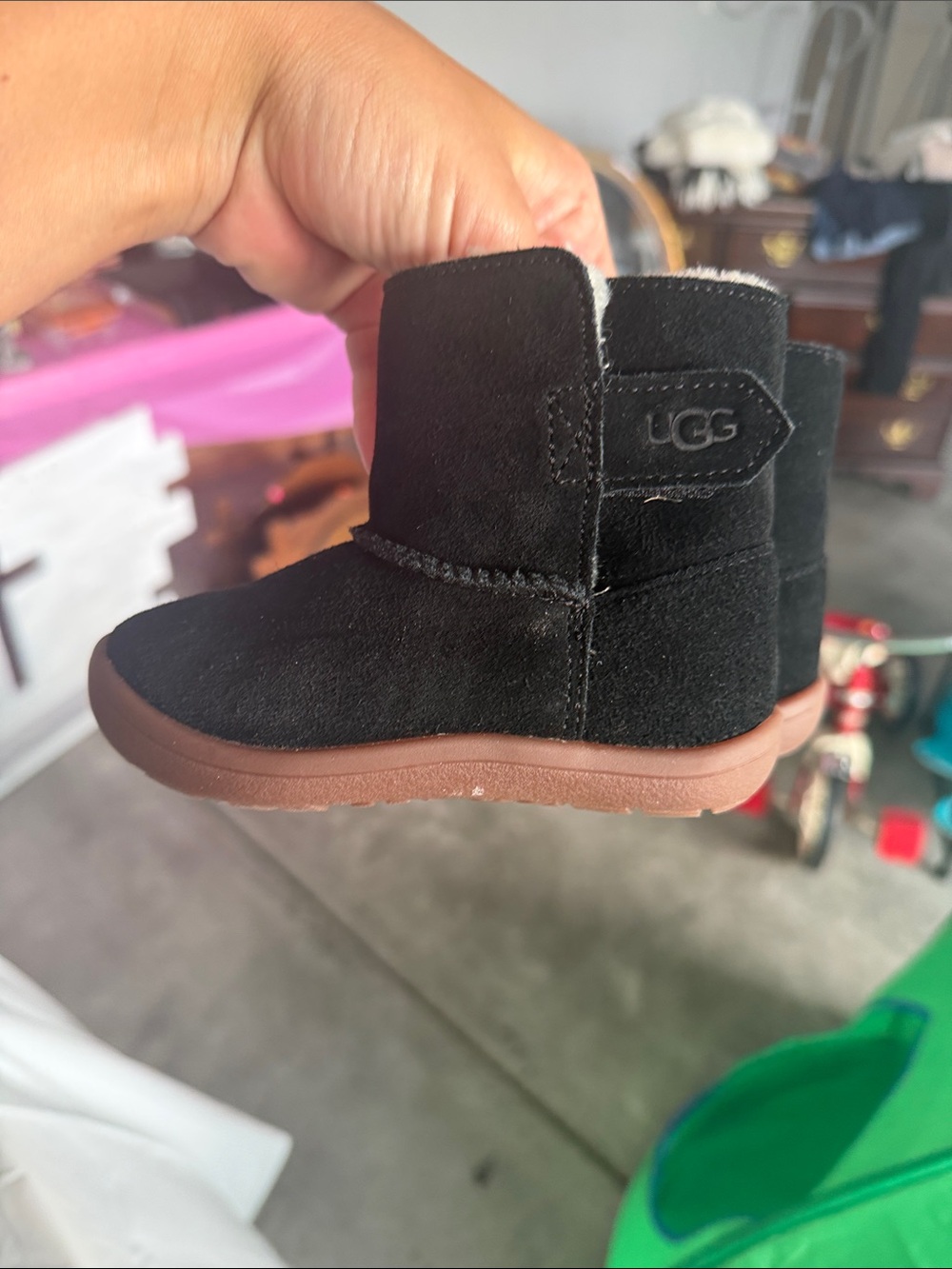 UGG Kids Black Suede Cozy Shearling Boot